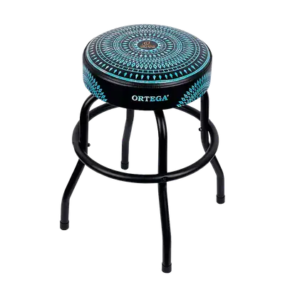 TABURETE ALTO, CON ASIENTO GIRATORIO ACOLCHADO PARA SHOW EN VIVO, METALICO, COLOR AZUL CALEIDOSCOPIO