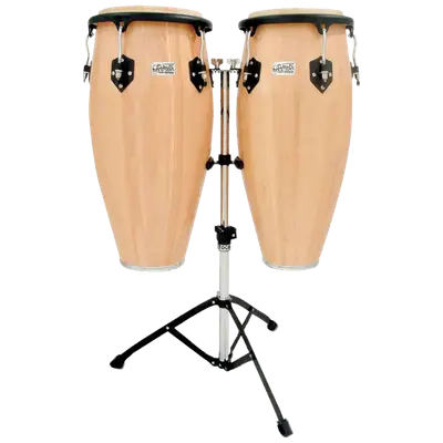 SET DE CONGAS 10 - 11" DE MADERA ROBLE, COLOR NATURAL, INCLUYE SOPORTE CROMADO