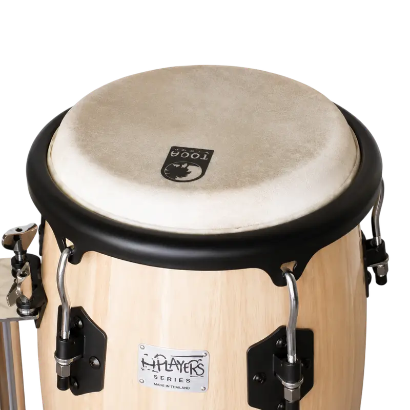 SET DE CONGAS 10 - 11" DE MADERA ROBLE, COLOR NATURAL, INCLUYE SOPORTE CROMADO - Imagen 1