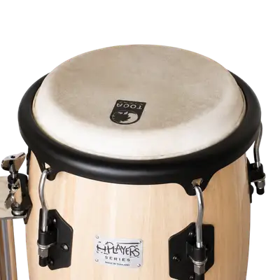 SET DE CONGAS 10 - 11" DE MADERA ROBLE, COLOR NATURAL, INCLUYE SOPORTE CROMADO