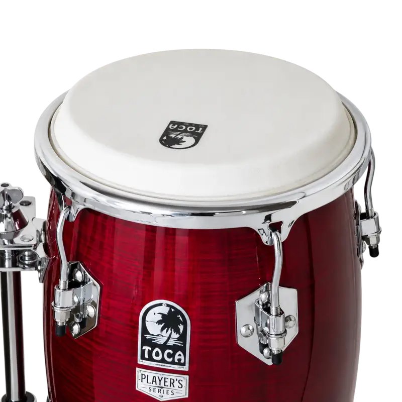 SET DE CONGAS 11 - 11.75" DE MADERA MAPLE, SERIE ELITE PRO, COLOR CONCHO DE VINO, INCLUYE SOPORTE CROMADO - Imagen 1