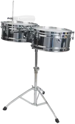 SET DE TIMBALES 14" - 15" DE ACERO LAMINADO, INCLUYE PEDESTAL