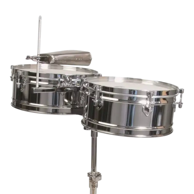 SET DE TIMBALES 14" - 15" DE ACERO LAMINADO, INCLUYE PEDESTAL - Imagen 1
