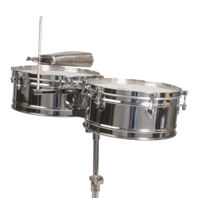 SET DE TIMBALES 14" - 15" DE ACERO LAMINADO, INCLUYE PEDESTAL