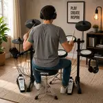 BATERIA ELECTRONICA, 7 PADS CON MALLA INTEGRADA, SOPORTE DE METAL, 300 TIMBRES, 20PISTAS DE ACOMPAÑAMIENTO, BLUETOOTH Y METRONOMO INTEGRADO,PUERTO MIDI IN-OUT, ENTREDA UXILIAR - Miniatura 3