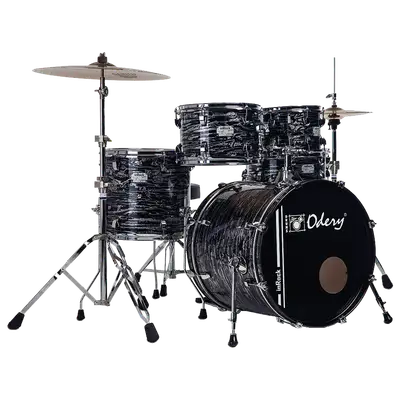 SET DE BATERIA ACUSTICA, SERIE IN ROCK, MADERA DE TILO, COLOR DARK TIGER, PEDAL CON DOBLE CADENA, INCLUYE 3 PEDESTALES