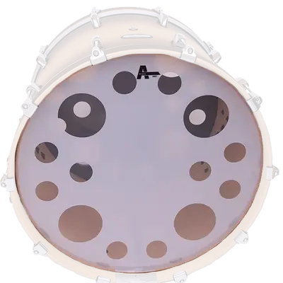 PARCHE 22" PARA BOMBO, CABEZAL DE IMPACTO, DOBLE CAPA DE 10 MIL., TRANSPARENTE / BLANCO CON APAGADOR DE ARMONICOS