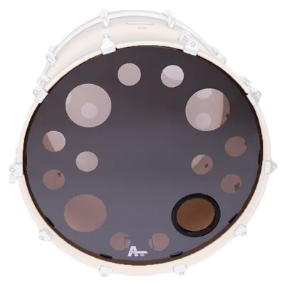PARCHE 22" PARA BOMBO, CABEZAL FRONTAL, DOBLE CAPA DE 10 MIL., TRANSPARENTE / NEGRO CON APAGADOR DE ARMONICOS