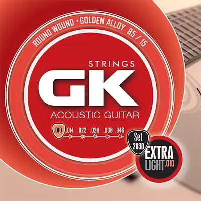 SET DE CUERDAS PARA GUITARRA ACUSTICA O ELECTRACUSTICA, GK, CALIBRE 0.10 MM