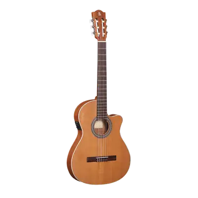 GUITARRA ELECTROCLASICA 39", CUTAWAY, CON EQ FISHMAN, COLOR NATURAL ACABADO MATE, TAPA DE CEDRO MACIZO, FONDO Y AROS DE WENGUE, CUERDAS D ADDARIO, INCLUYE BOLSO DE 10MM DE ESPESOR