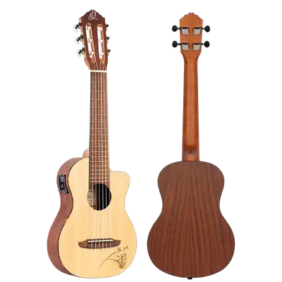 GUITALELE 17", COLOR NATURAL, PREAMP ORTEGA, ACABADO SATINADO, TAPA DE ABETO, FONDO Y AROS DE SAPELI, CUERDAS ORTEGA
