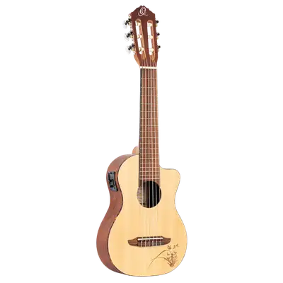 GUITALELE 17", COLOR NATURAL, PREAMP ORTEGA, ACABADO SATINADO, TAPA DE ABETO, FONDO Y AROS DE SAPELI, CUERDAS ORTEGA