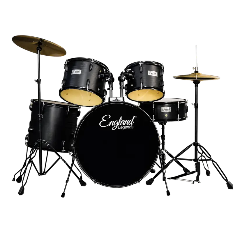 BATERIA ACUSTICA SET DE 5 PIEZAS COLOR NEGRO EN RELIEVE Y HERRAJES COLOR NEGRO, INCLUYE SILLA Y PLATILLOS - Imagen 1