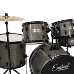 BATERIA ACUSTICA SET DE 5 PIEZAS COLOR GRIS ESCARCHADO Y HERRAJES COLOR NEGRO, INCLUYE SILLA  Y PLATILLOS - Miniatura 1