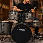 BATERIA ACUSTICA SET DE 5 PIEZAS COLOR GRIS ESCARCHADO Y HERRAJES COLOR NEGRO, INCLUYE SILLA  Y PLATILLOS - Miniatura 3