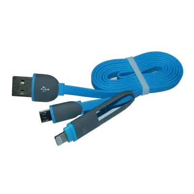 CABLE USB, 2 EN 1, PARA SAMSUNG Y IPHONE, AZUL, 1MT