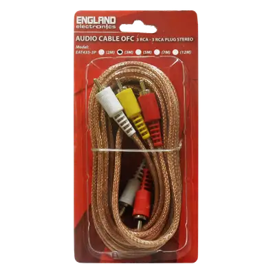 CABLE DE AUDIO TRANSPARENTE, 3 PLUG RCA A 3 PLUG RCA, CCS/CCA, 5MTS