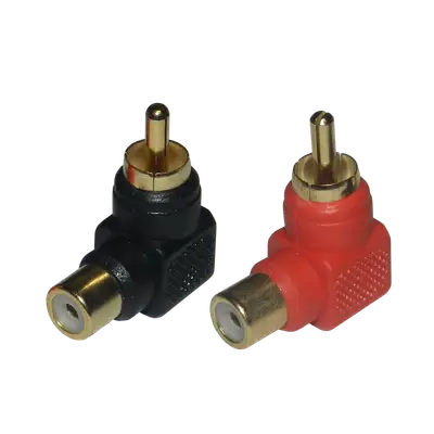 ADAPTADOR JACK RCA A PLUG RCA, TIPO L, DORADO, PLASTICO