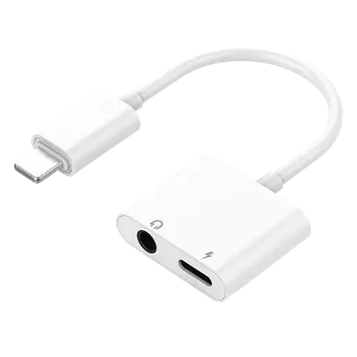 ADAPTADOR OTG DE AUDIO Y CARGA, TIPO IPHONE A PUERTO LIGHTNING Y JACK 3.5MM