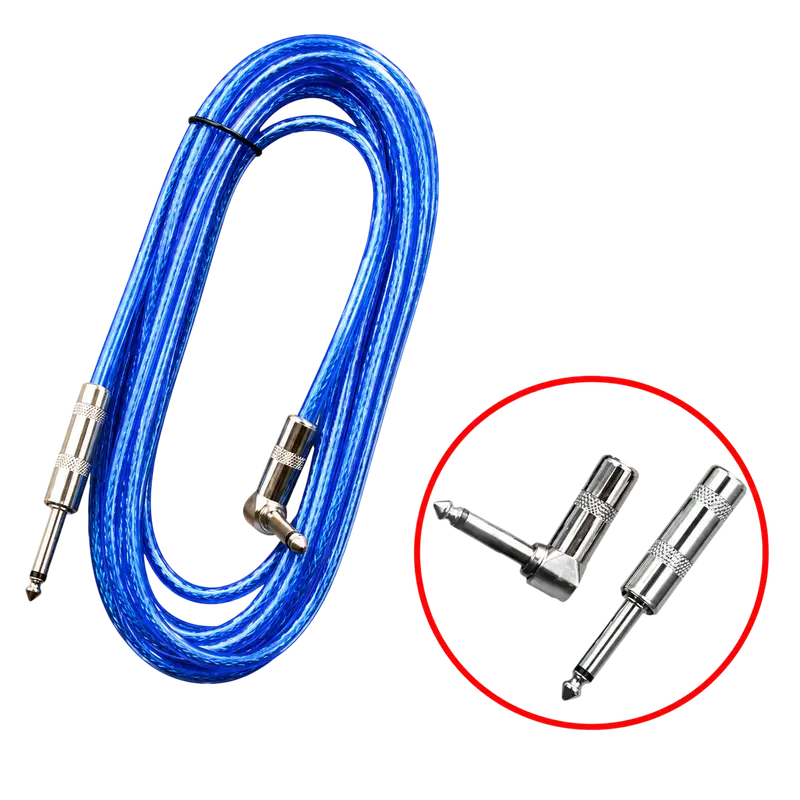 CABLE DE AUDIO, PLUG 6.3MM MONO EN L A PLUG 6.3MM MONO, 6 MTS, COLOR AZUL TRANSLUCIDO - Imagen 1