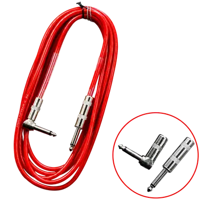 CABLE DE AUDIO, PLUG 6.3MM MONO EN L A PLUG 6.3MM MONO, 6 MTS, COLOR ROJO TRANSLUCIDO