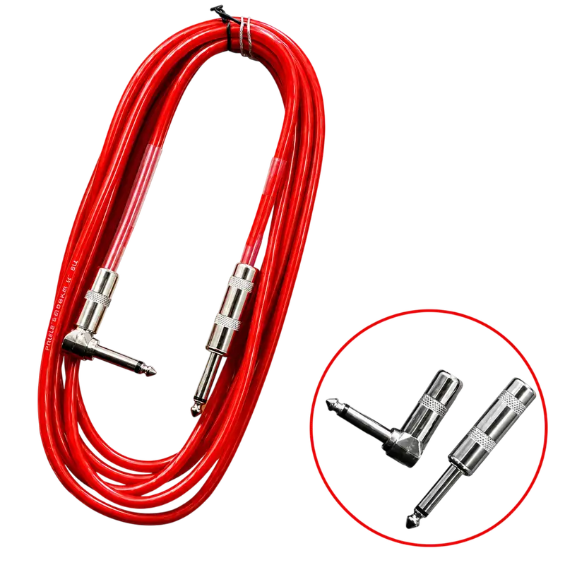 CABLE DE AUDIO, PLUG 6.3MM MONO EN L A PLUG 6.3MM MONO, 10 MTS, COLOR ROJO TRANSLUCIDO - Imagen 1