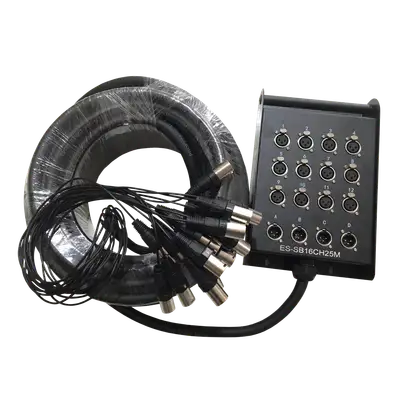 CABLE MEDUSA CON CAJA PARA ESCENARIO, 16 CANALES, (12 HEMBRAS XLR+ 4 MACHO XLR), 25 MTS