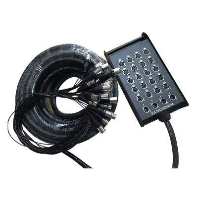 CABLE MEDUSA CON CAJA PARA ESCENARIO, 24 CANALES, (20 HEMBRAS XLR+ 4 MACHO XLR), 25 MTS