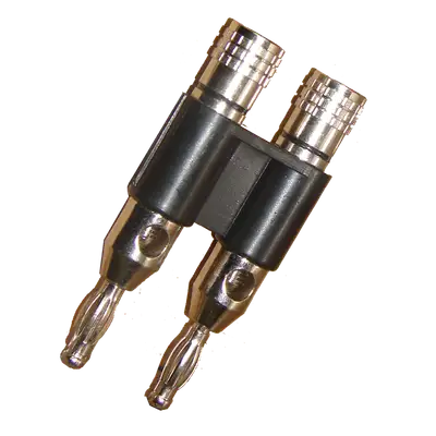 PLUG BANANA DORADO DOBLE, GRUESO, NEGRO, PLASTICO