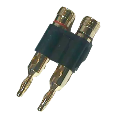 PLUG BANANA DORADO DOBLE, GRUESO, NEGRO, PLASTICO