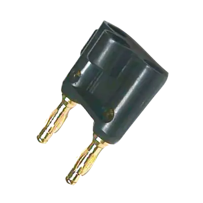 PLUG BANANA DORADO DOBLE, FINO, NEGRO, PLASTICO