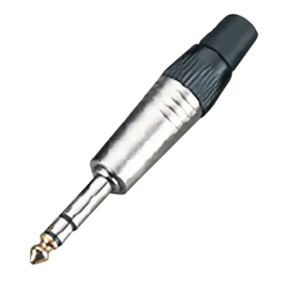 PLUG 6.3MM PLATEADO, ESTEREO SIN RESORTE, BAQUELITA, MANGO PVC NEGRO, METALICO