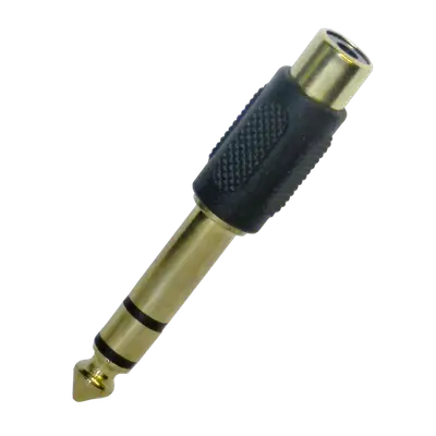 ADAPTADOR JACK RCA A PLUG 6.3MM ESTEREO, DORADO, METALICO