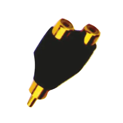 ADAPTADOR 2 JACK RCA A PLUG RCA, DORADO, PLASTICO