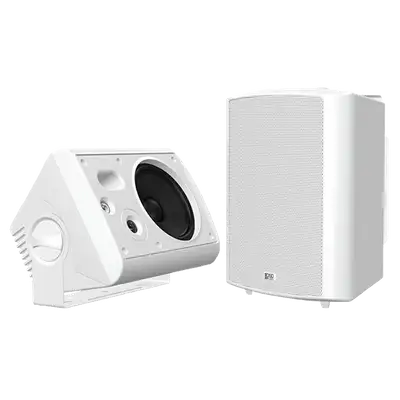 PAR DE PARLANTES BLANCOS PARA EXTERIORES, PASIVOS, IP54, 6.5 PULG. CON TRANSFORMADOR DE LINEA, 70V-100V, 4-8-16-32W, 150W, 90DB, 8OHM
